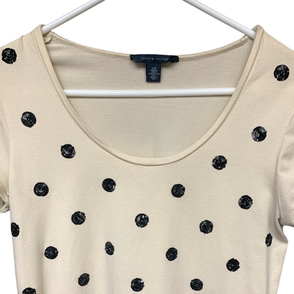 Tommy Hilfiger Top Sequin Polka Dot Short Sleeve Round Neck - Picture 2 of 5